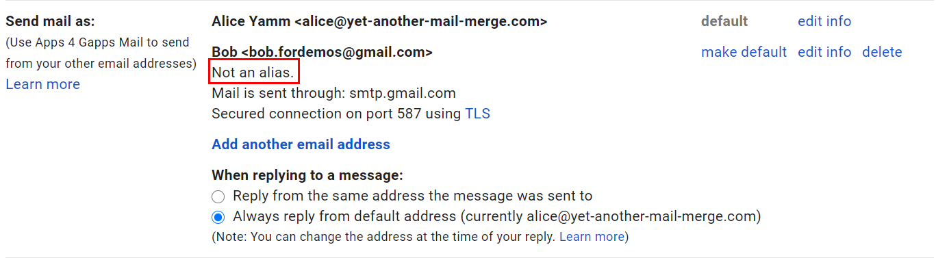 gmail treat as an alias