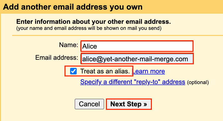 gmail treat as an alias