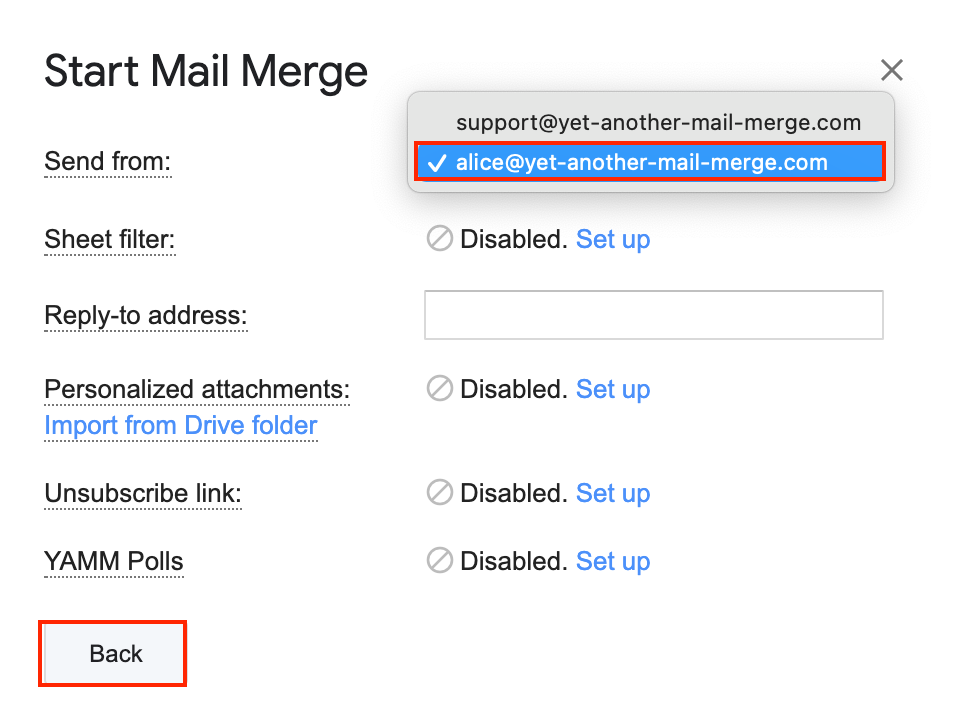 Send a mail merge from an alias in Gmail – Documentation - Yet Another