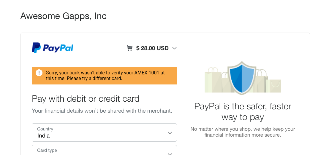 How to fix? An error occurred while adding your PayPal account